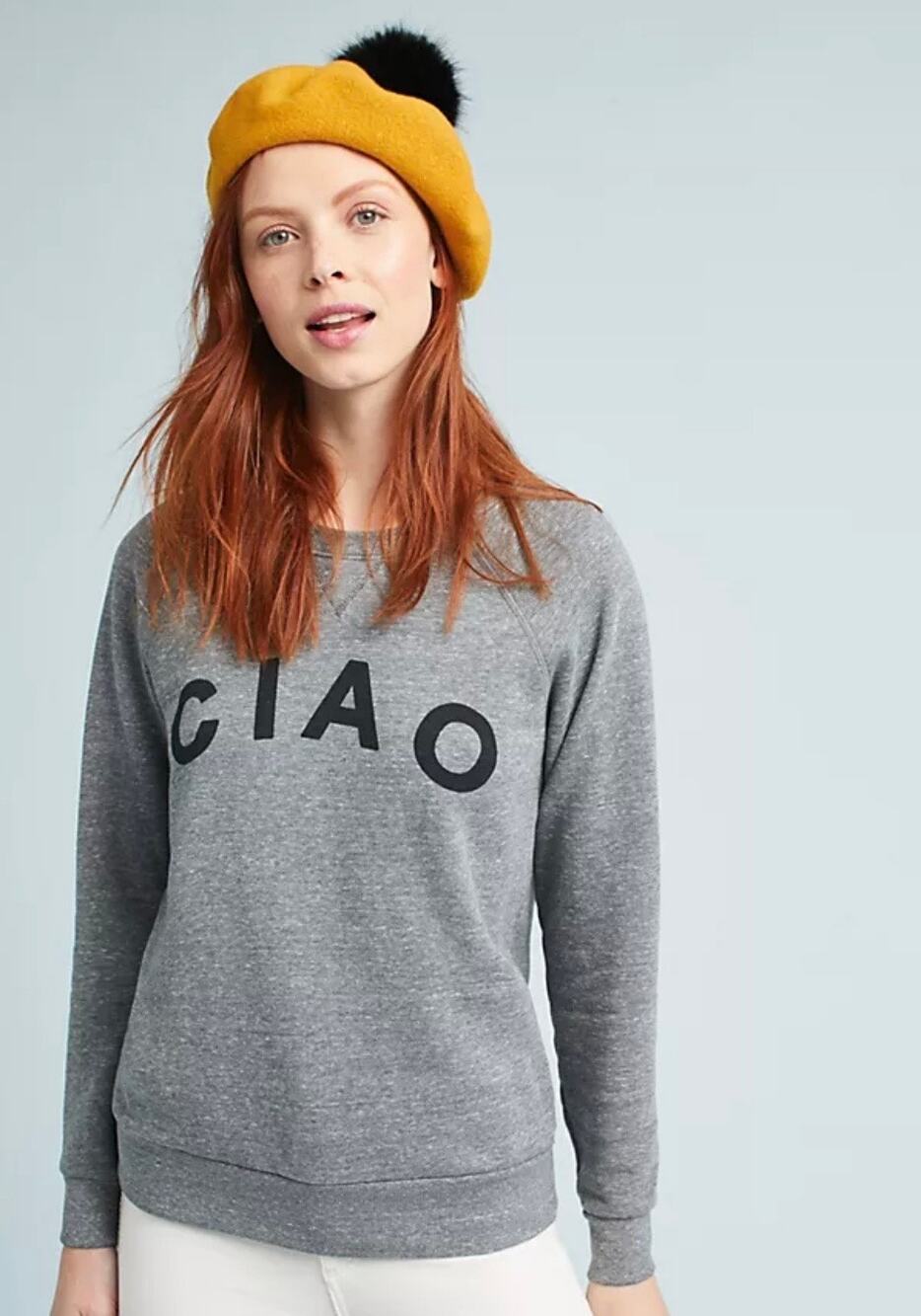 Anthropologie Sol Angeles Ciao Light Gray Grey Crewneck Sweatshirt Casual XS